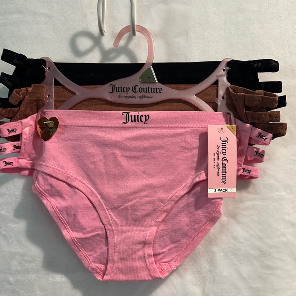 NWT Juicy Couture (3) Set Bikinis in black, pink and brown.  Size L